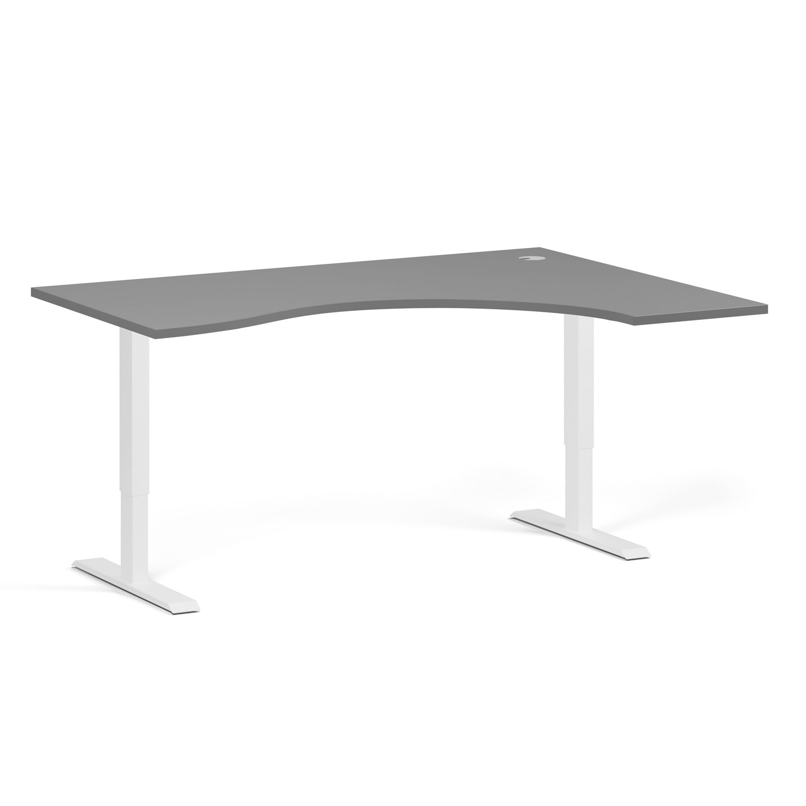 Fotografia produktu: Ergonomický výškovo nastaviteľný stôl, 160x120 cm, 2 motory, L/P, biela podnož, grafit