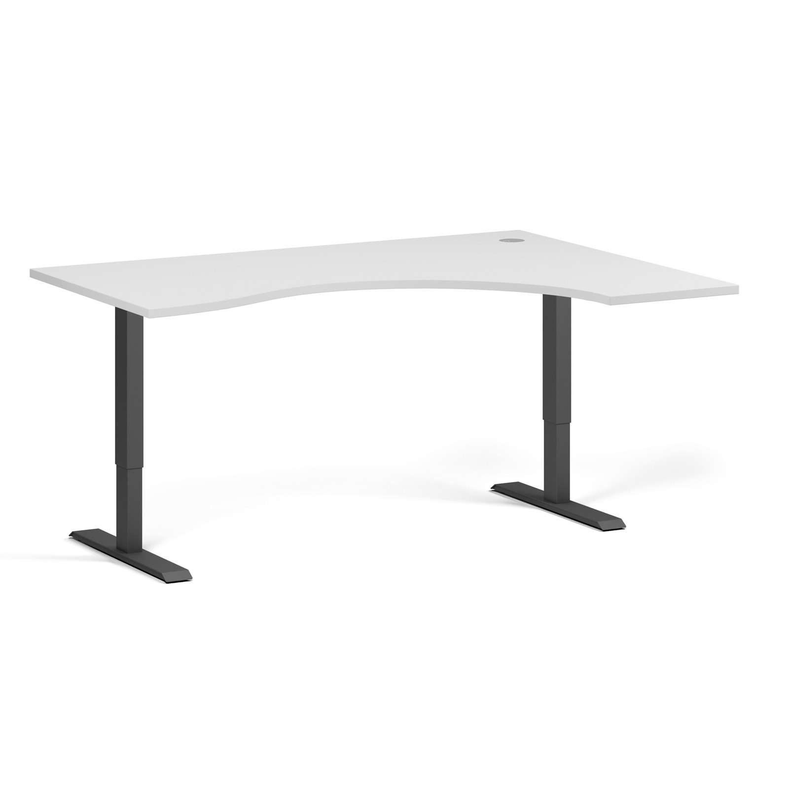 Fotografia produktu: Ergonomický výškovo nastaviteľný stôl, 160x120 cm, 2 motory, L/P, čierna podnož, biela