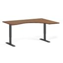 Ergonomický výškovo nastaviteľný stôl, 160x120 cm, 2 motory, L/P, čierna podnož, orech