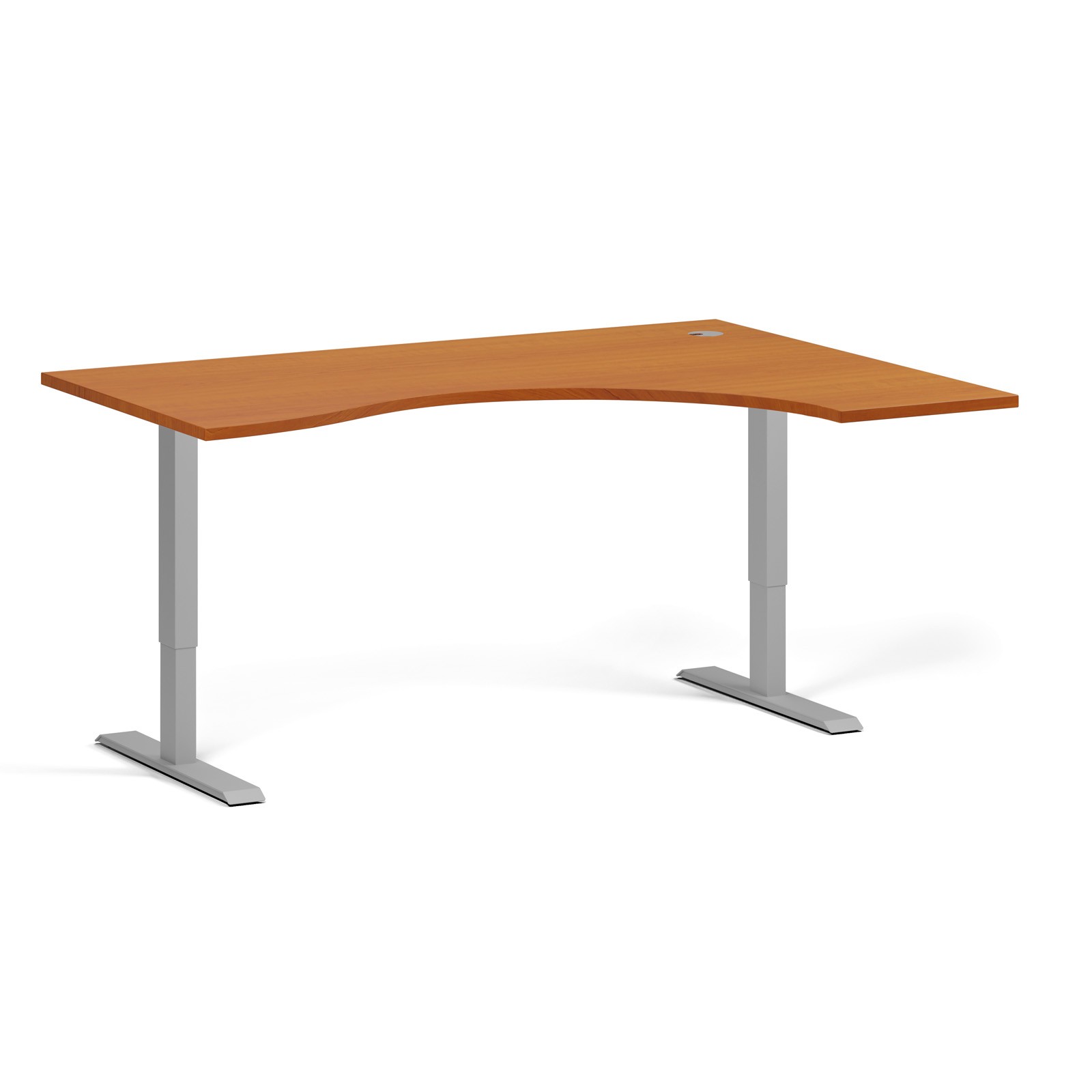 Fotografia produktu: Ergonomický výškovo nastaviteľný stôl, 160x120 cm, 2 motory, L/P, sivá podnož, čerešňa