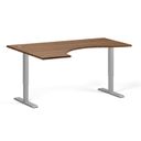 Ergonomický výškovo nastaviteľný stôl, 160x120 cm, 2 motory, L/P, sivá podnož, orech