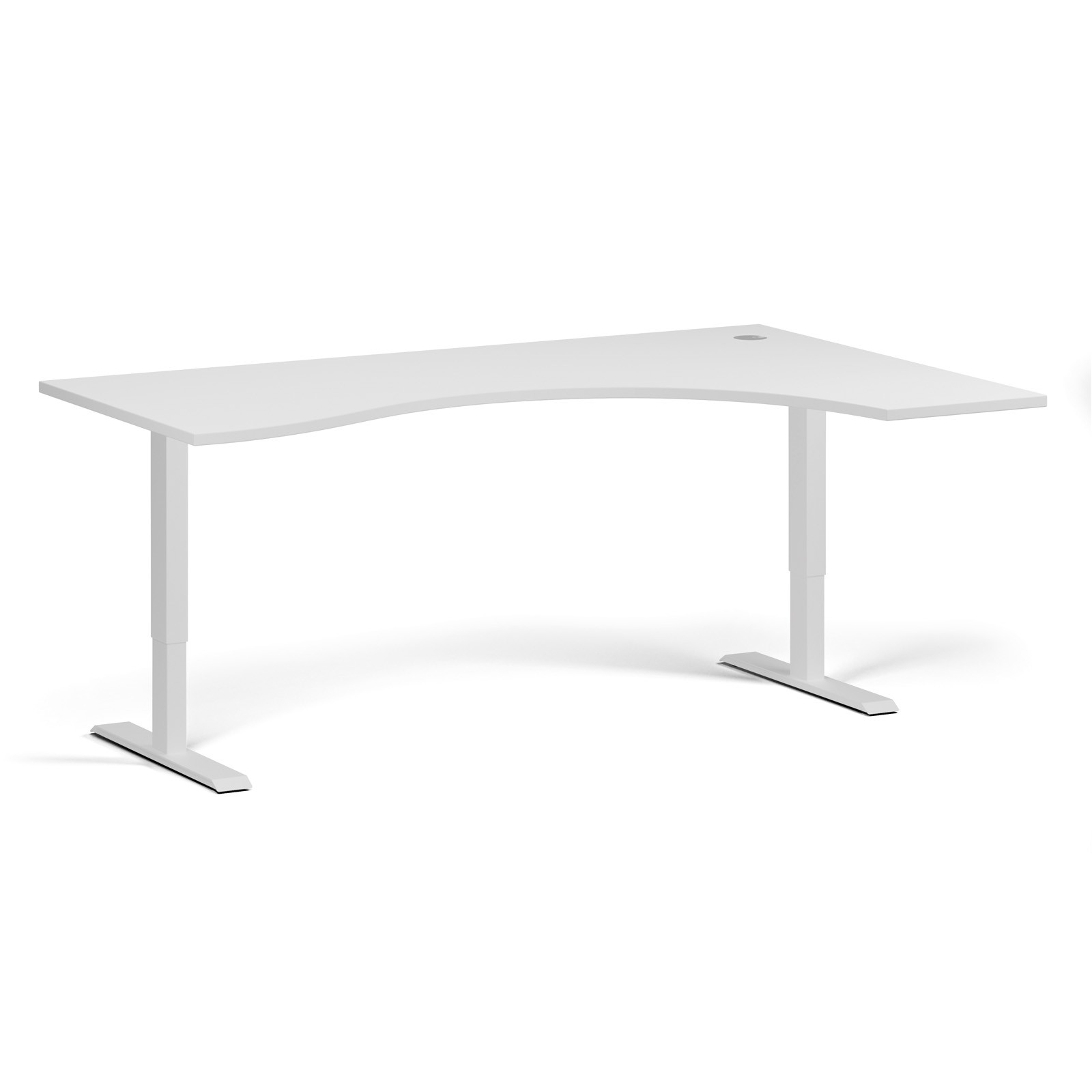 Fotografia produktu: Ergonomický výškovo nastaviteľný stôl, 180x120 cm, 2 motory, L/P, biela podnož, biela