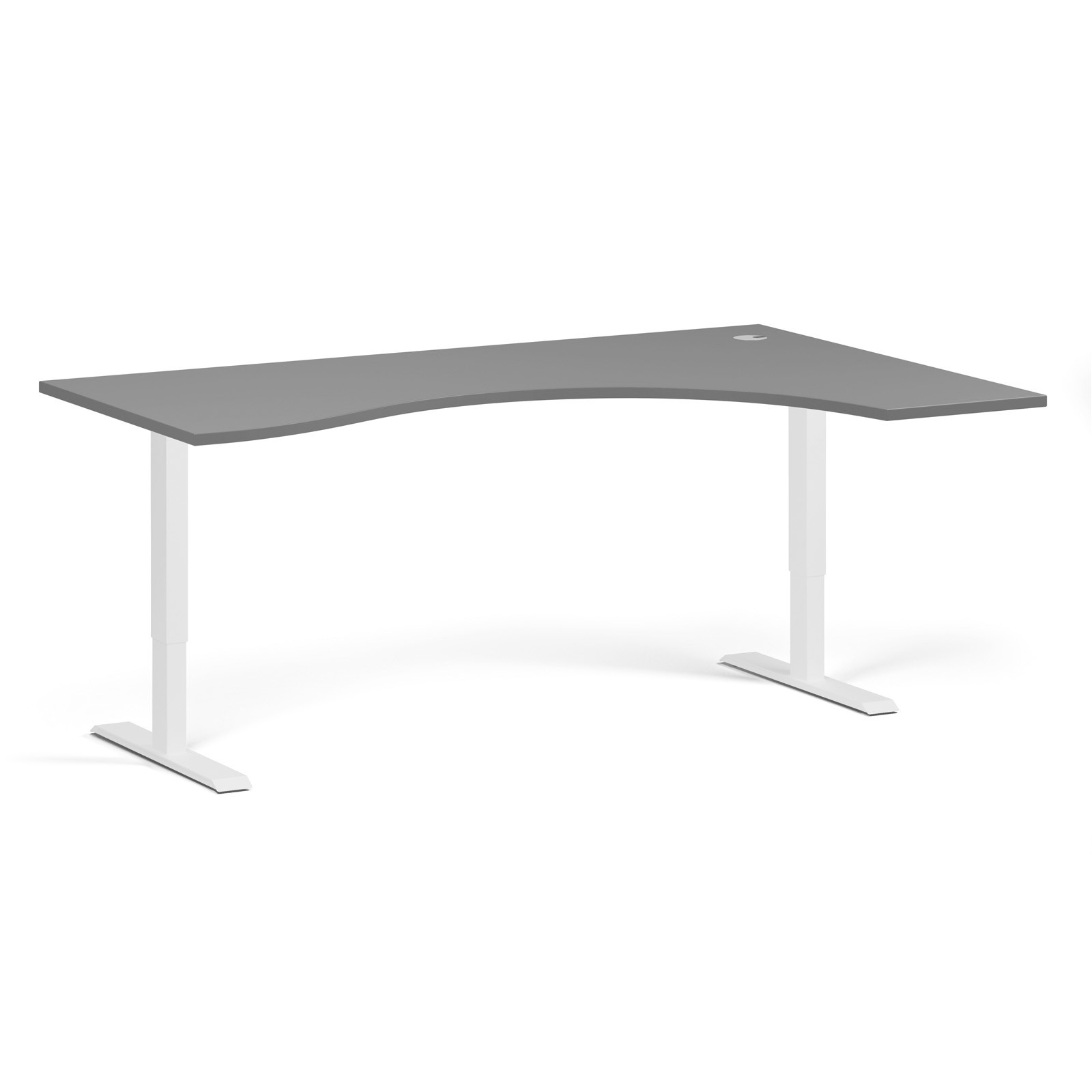Fotografia produktu: Ergonomický výškovo nastaviteľný stôl, 180x120 cm, 2 motory, L/P, biela podnož, grafit