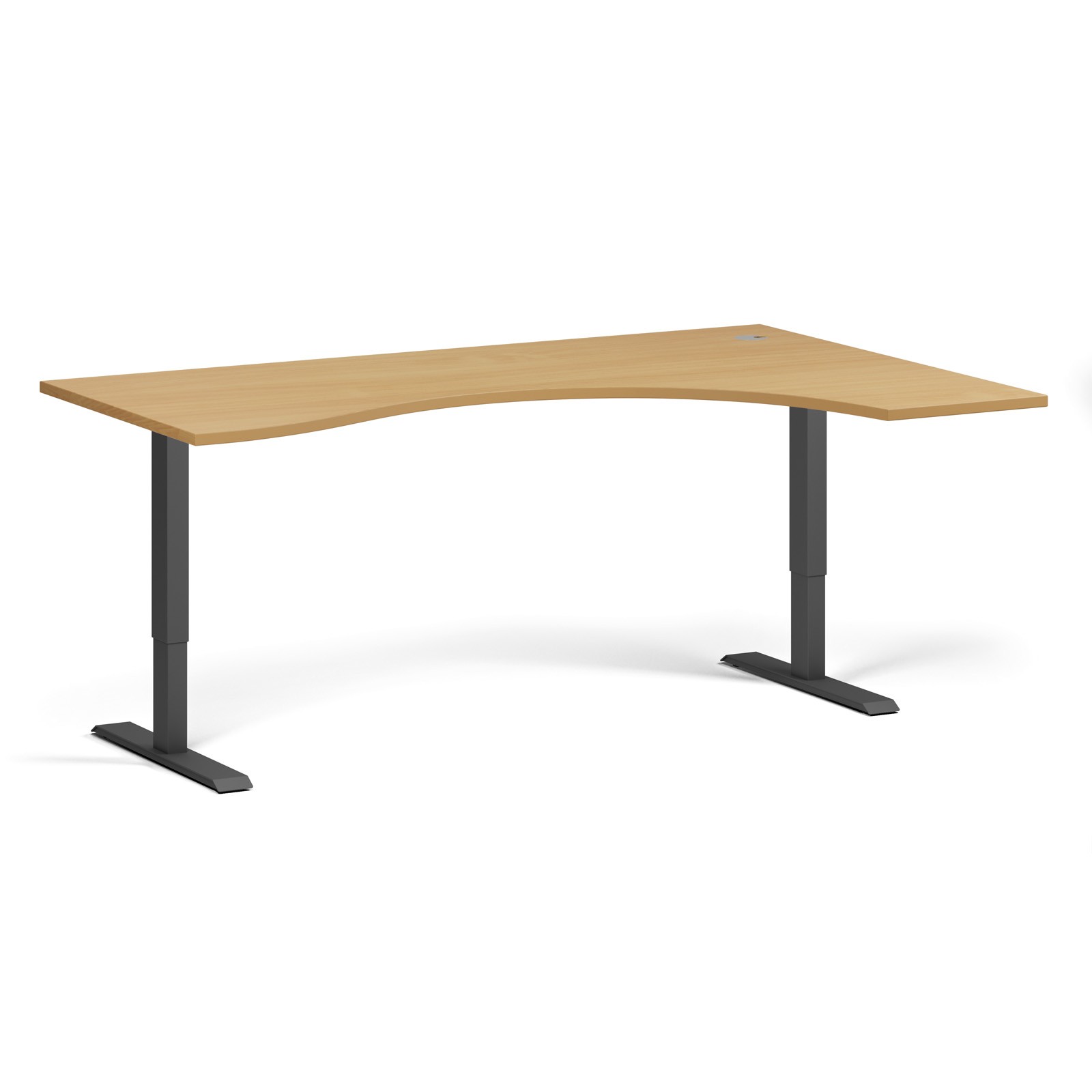 Fotografia produktu: Ergonomický výškovo nastaviteľný stôl, 180x120 cm, 2 motory, L/P, čierna podnož, buk