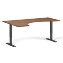 Ergonomický výškovo nastaviteľný stôl, 180x120 cm, 2 motory, L/P, čierna podnož, orech