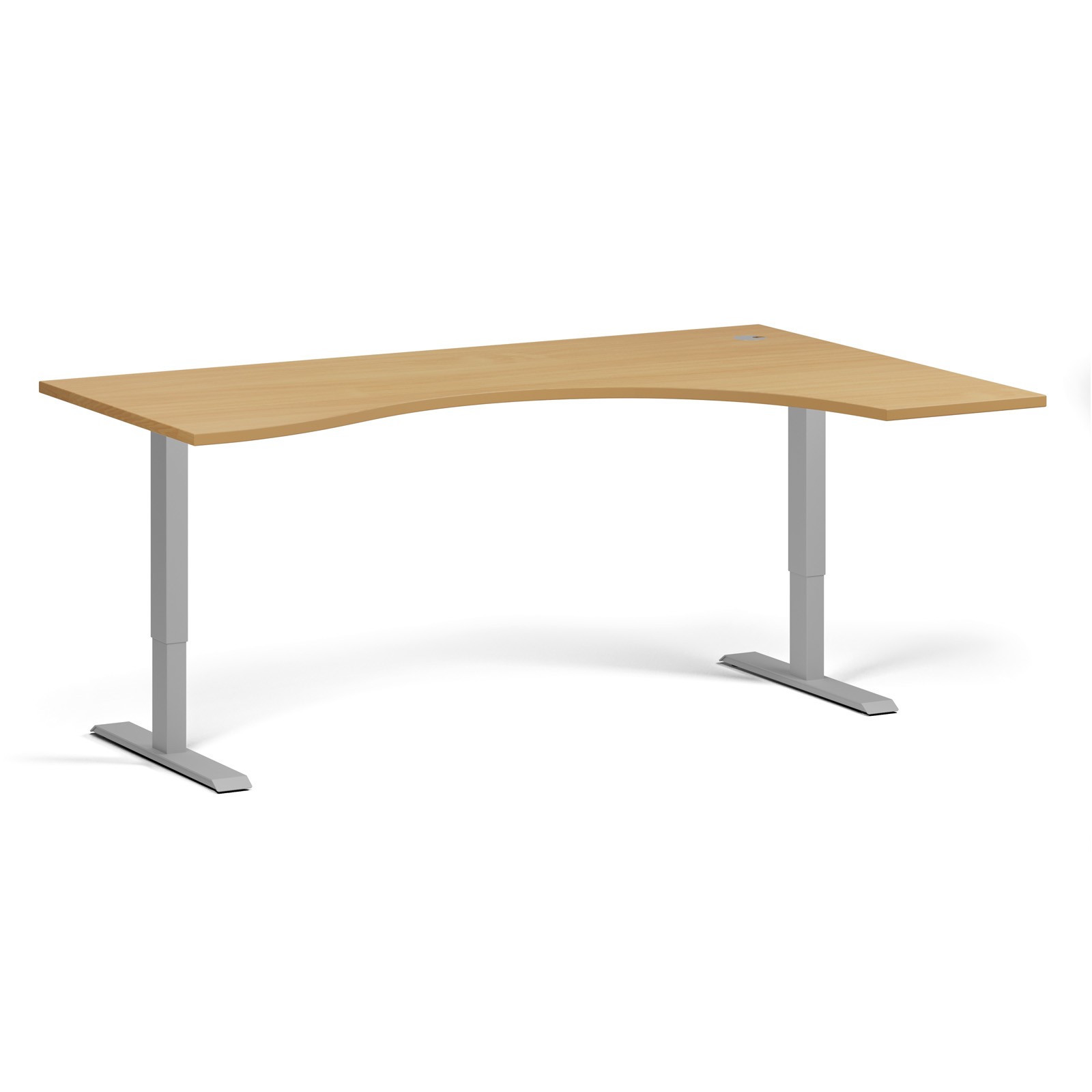 Fotografia produktu: Ergonomický výškovo nastaviteľný stôl, 180x120 cm, 2 motory, L/P, sivá podnož, buk