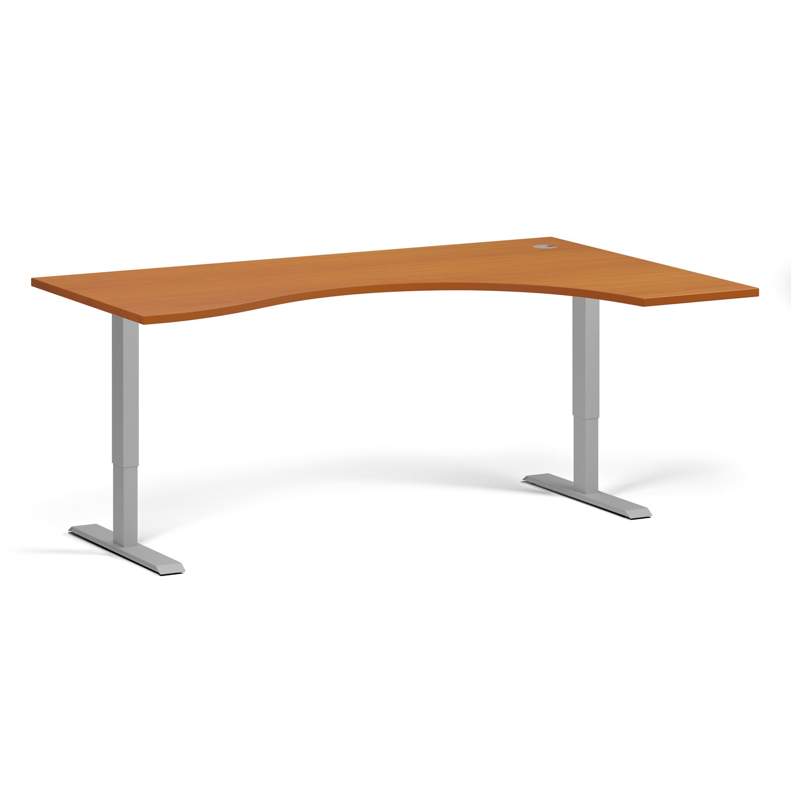 Fotografia produktu: Ergonomický výškovo nastaviteľný stôl, 180x120 cm, 2 motory, L/P, sivá podnož, čerešňa
