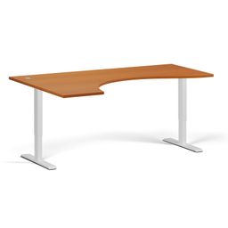Ergonomický výškovo nastaviteľný stôl, 180x120 cm, 2 motory, ľavý, biela podnož, čerešňa