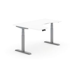 Ergonomický výškovo nastaviteľný stôl PRIMO ADAPT, 160x120 cm, ľavý, sivá podnož, biela