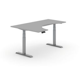 Ergonomický výškovo nastaviteľný stôl PRIMO ADAPT, 180x120 cm, ľavý, sivá podnož, sivá