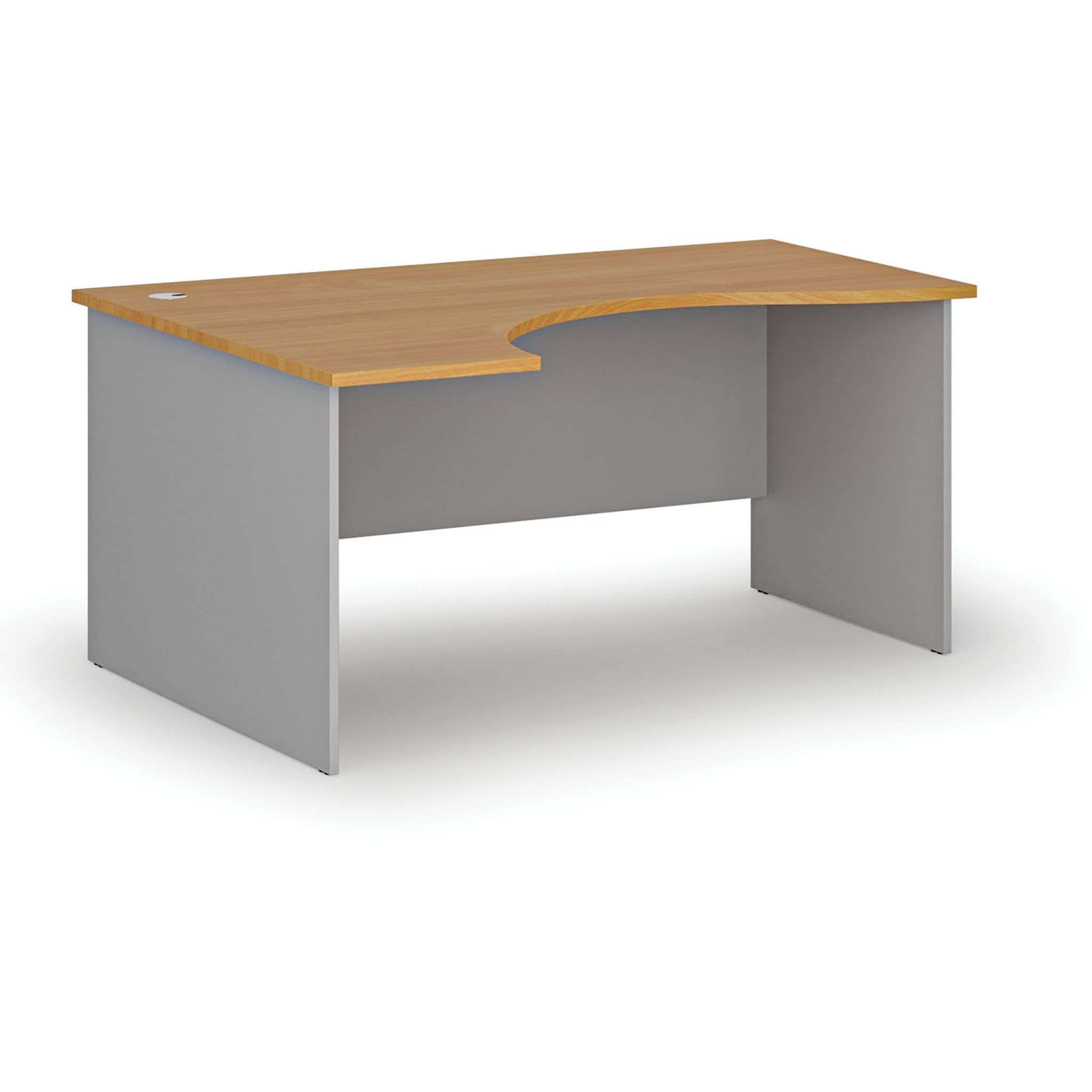 Ergonomischer Bürotisch PRIMO GRAY, 1600 x 1200 mm, links, grau/Buche