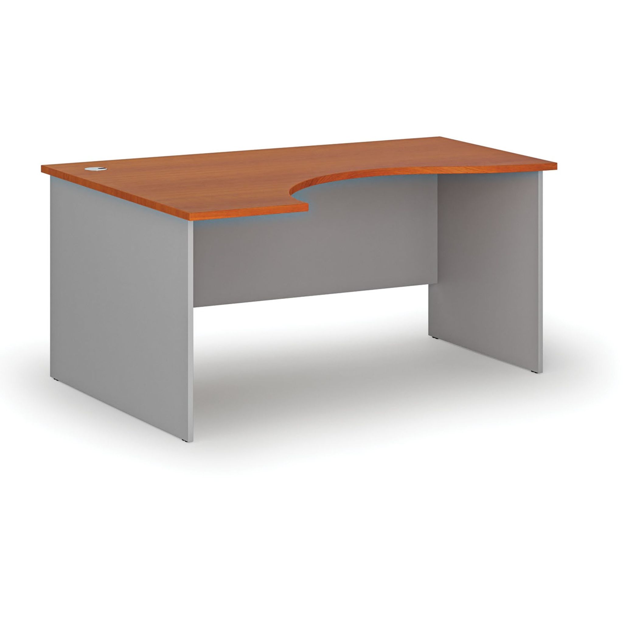 Ergonomischer Bürotisch PRIMO GRAY, 1600 x 1200 mm, links, grau/Kirsche
