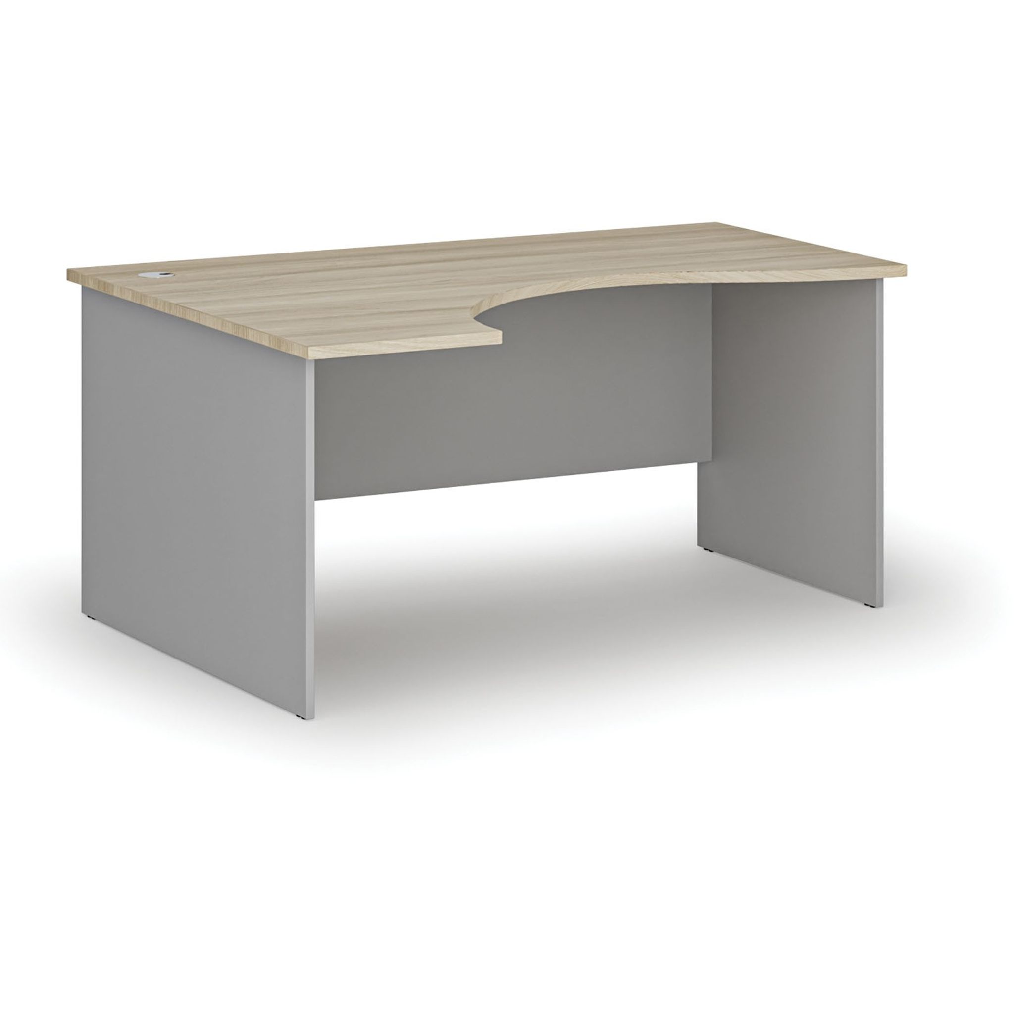 Ergonomischer Bürotisch PRIMO GRAY, 1600 x 1200 mm, links, grau/natur Eiche