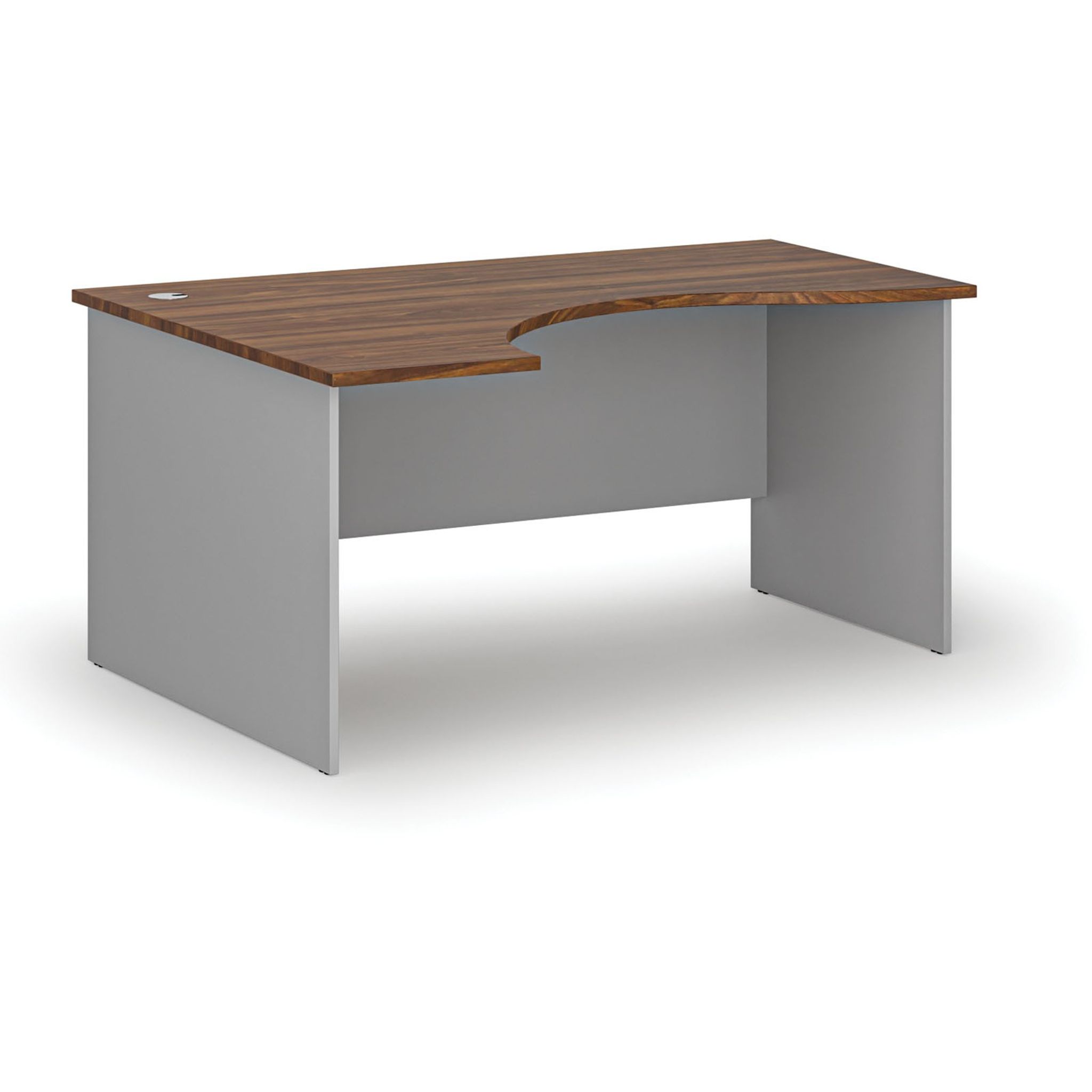 Ergonomischer Bürotisch PRIMO GRAY, 1600 x 1200 mm, links, grau/Nussbaum