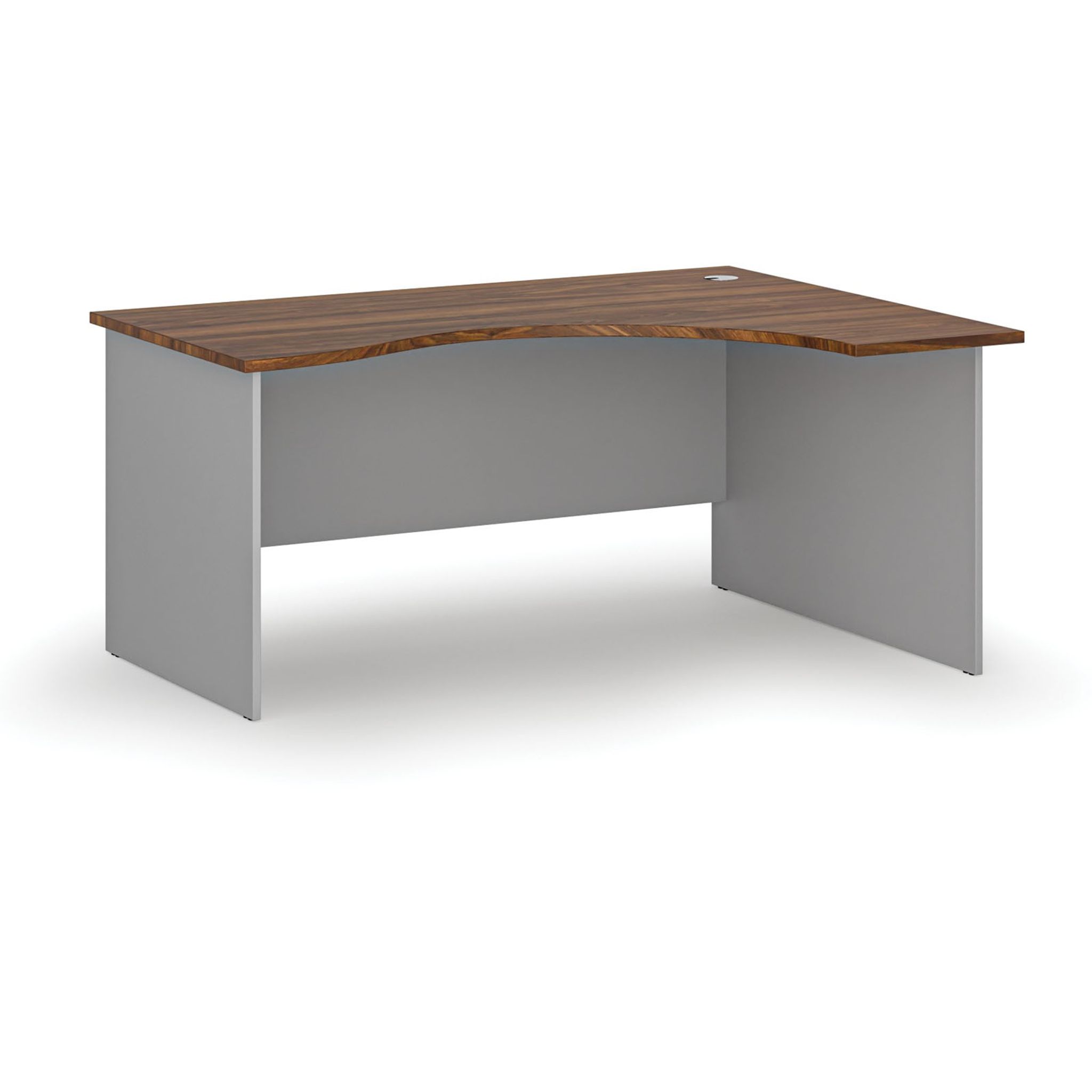 Ergonomischer Bürotisch PRIMO GRAY, 1600 x 1200 mm, rechts, grau/Nussbaum