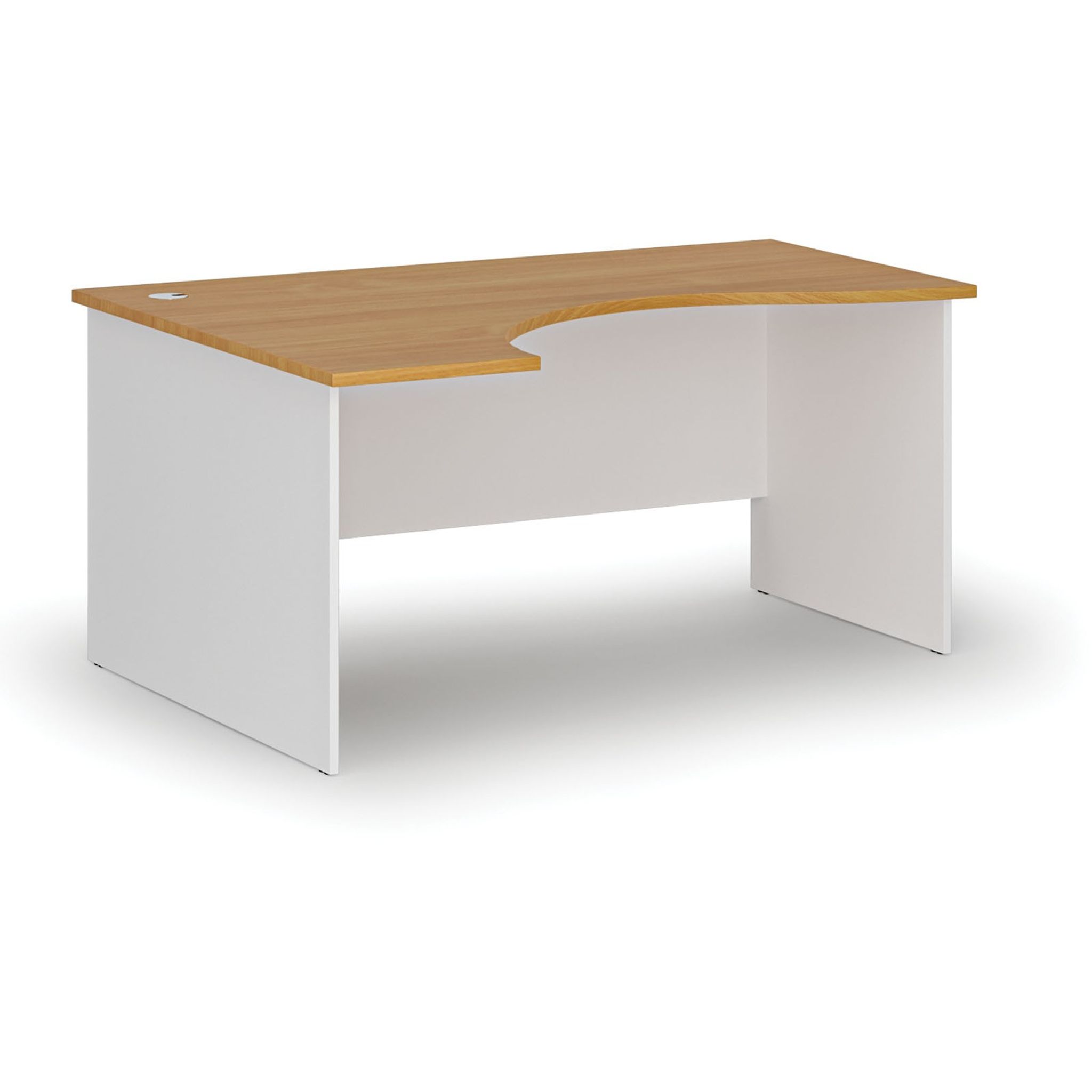 Ergonomischer Bürotisch PRIMO WHITE, 160x120 cm, links, weiß/Buche