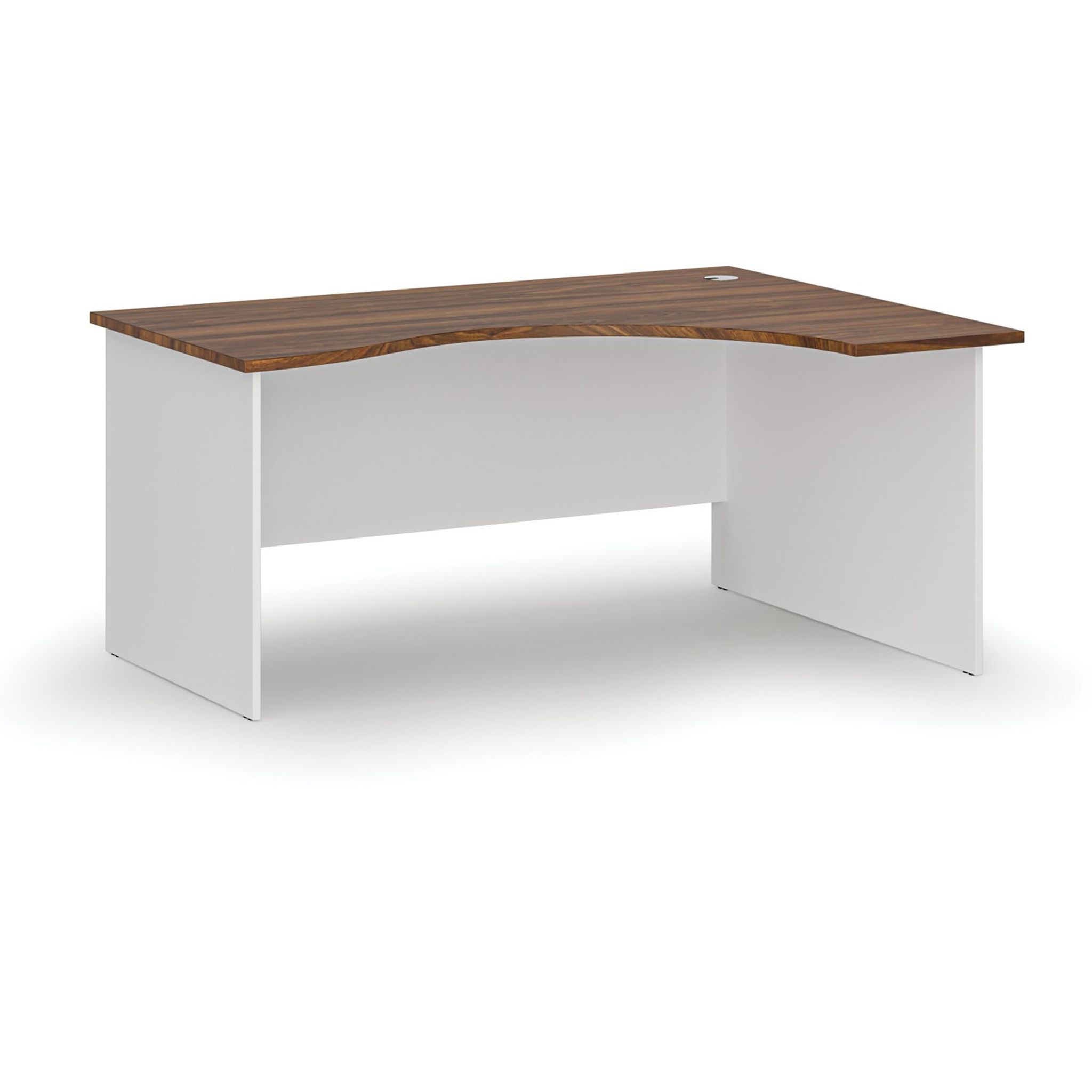 Ergonomischer Bürotisch PRIMO WHITE, 160x120 cm, rechts, weiß/Nussbaum