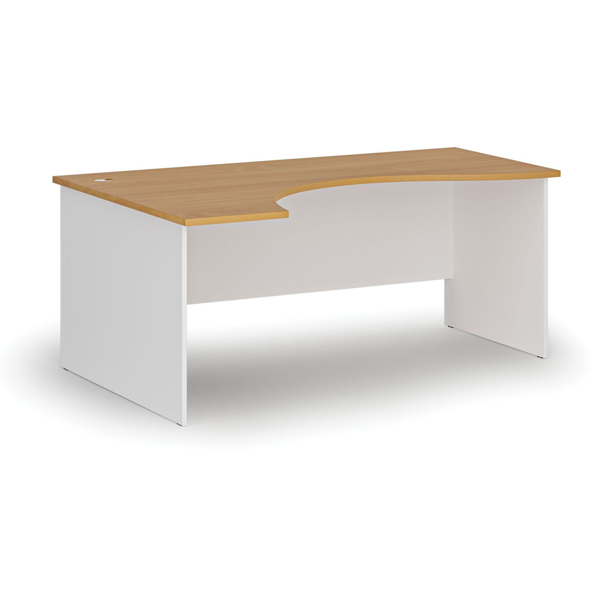Ergonomischer Bürotisch PRIMO WHITE, 180x120 cm, links, weiß/Buche