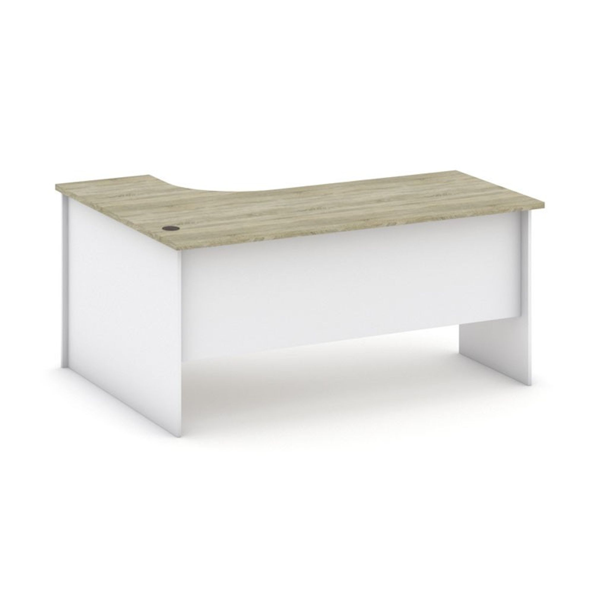 Ergonomischer Eckschreibtisch MIRELLI, 140x120 cm, rechts, weiß/Eiche Sonoma