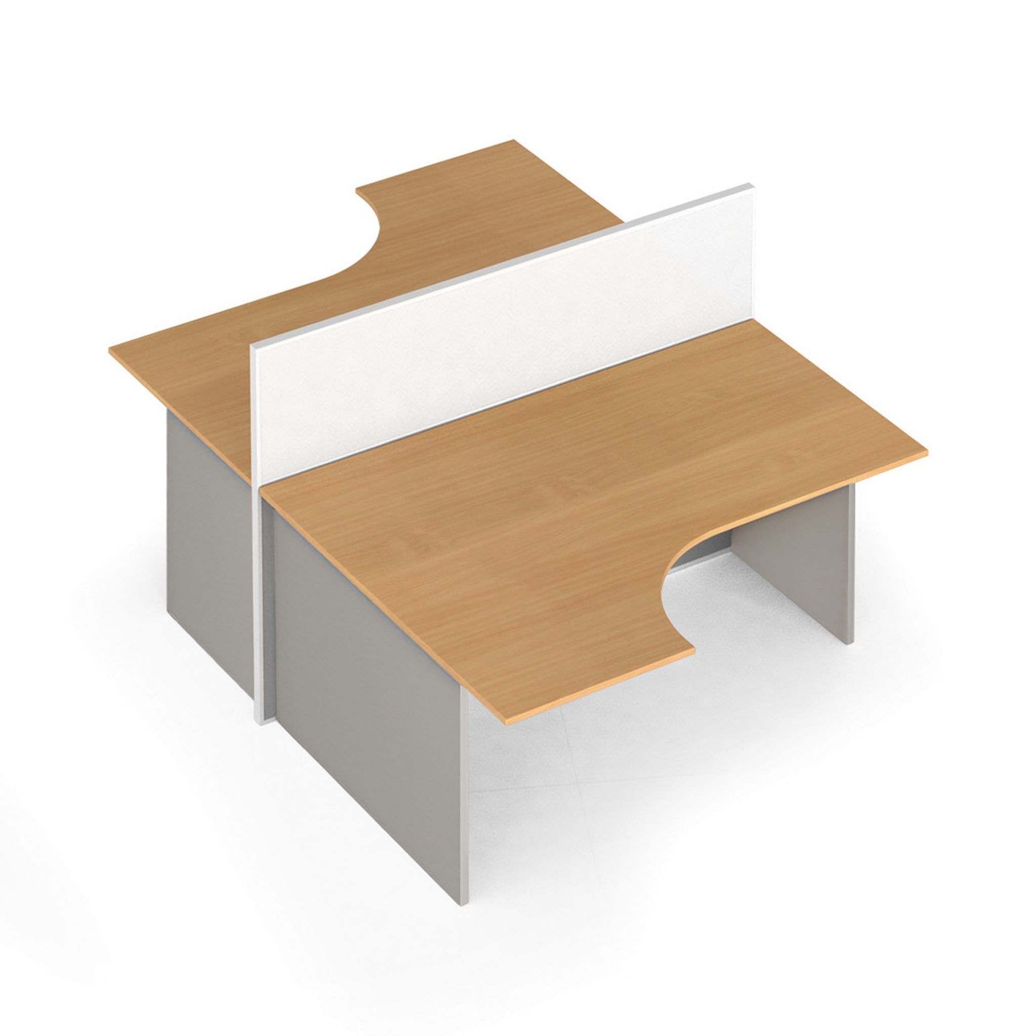 Ergonomischer Eckschreibtisch mit Magnettafel-Trennwänden, 1 Platz, grau/Buche