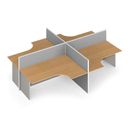 Ergonomischer Eckschreibtisch mit Magnettafel-Trennwänden, 4 Plätze, grau/Buche
