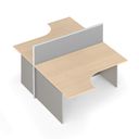 Ergonomischer Eckschreibtisch mit Textil-Trennwänden, 1 Platz, grau/Birke