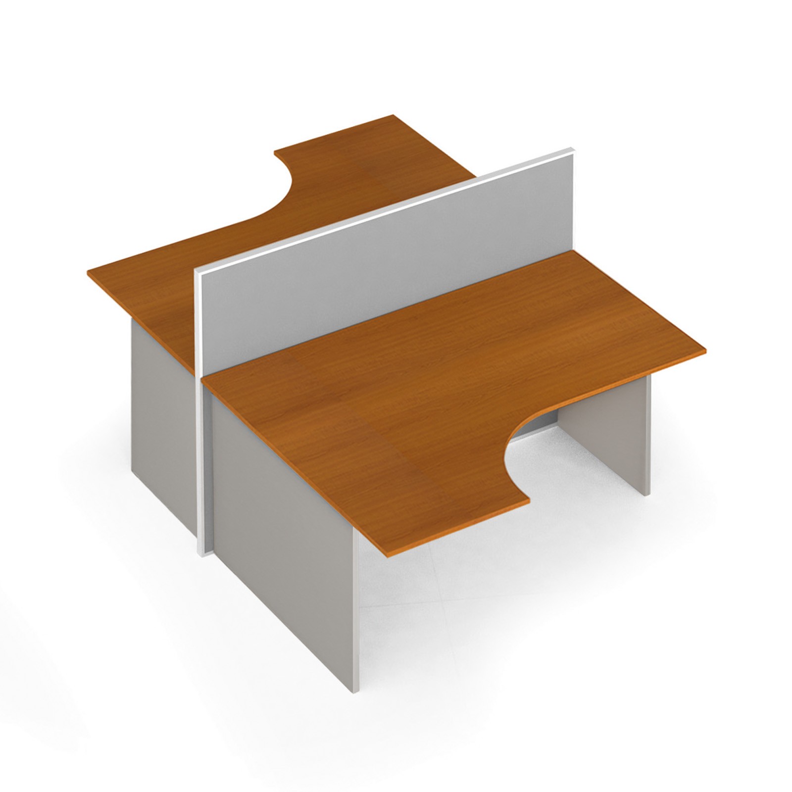 B2B Partner Ergonomischer Eckschreibtisch mit Textil-Trennwänden, 1 Platz, grau/Kirschbaum