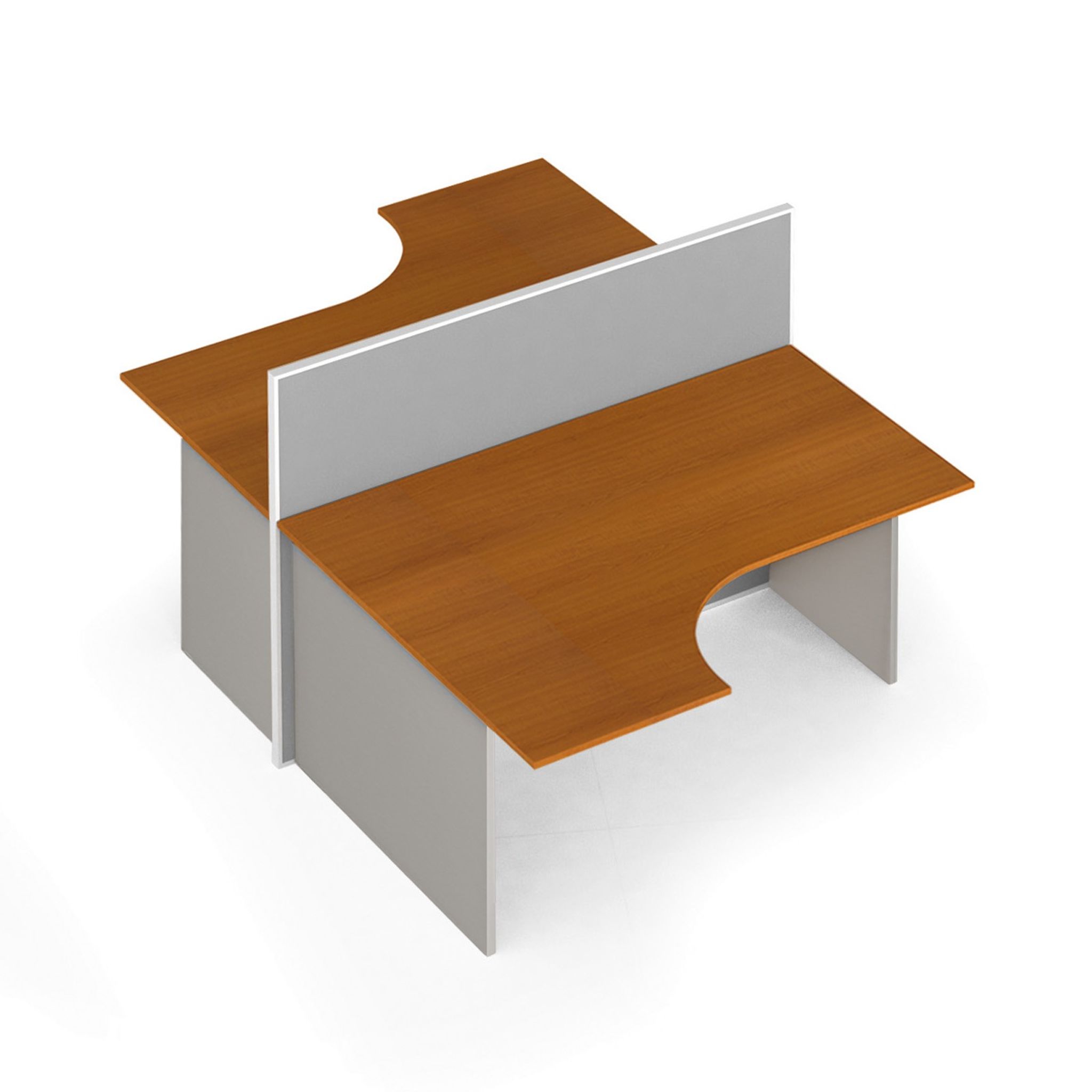 Ergonomischer Eckschreibtisch mit Textil-Trennwänden, 1 Platz, grau/Kirschbaum