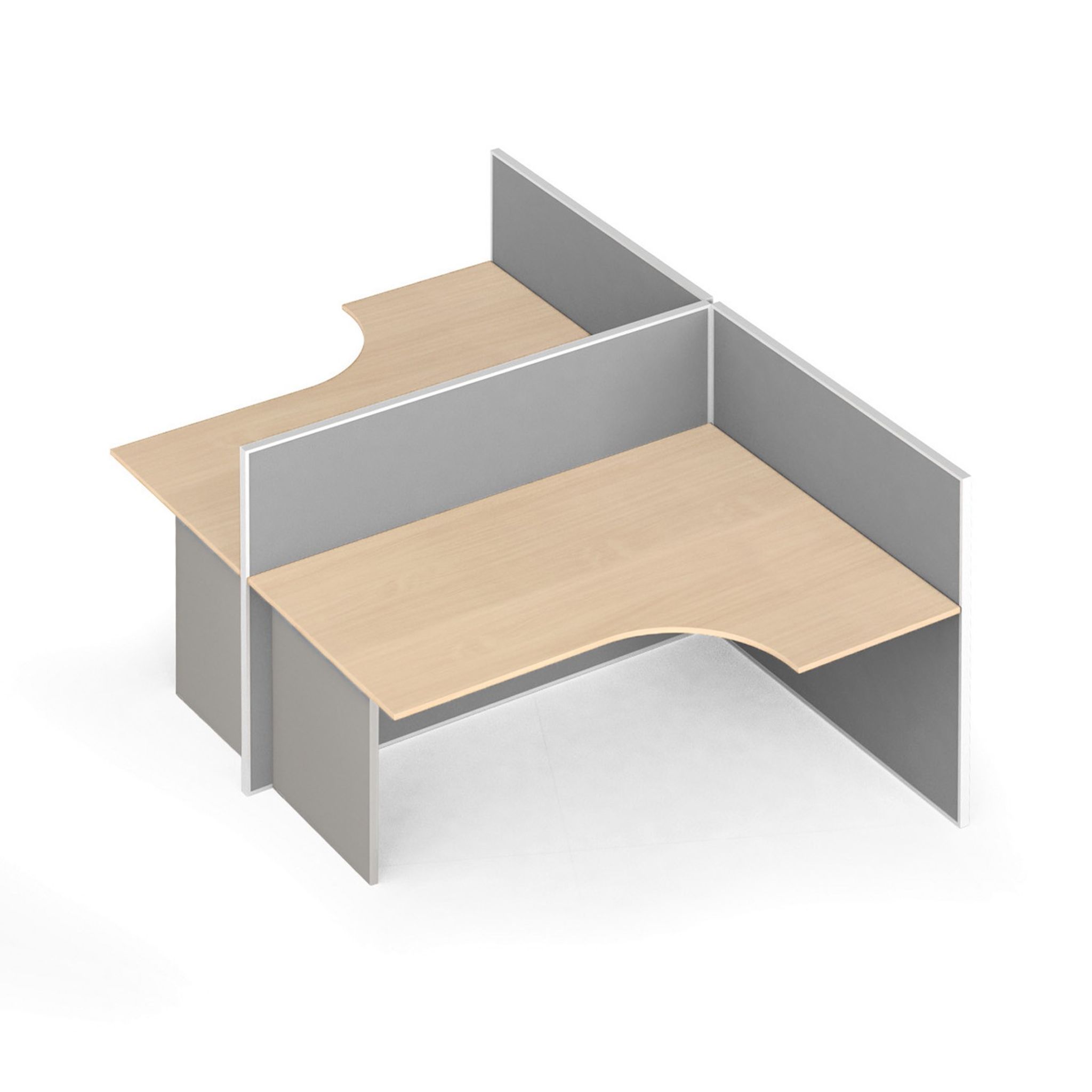 Ergonomischer Eckschreibtisch mit Textil-Trennwänden, 2 Plätze