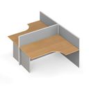 Ergonomischer Eckschreibtisch mit Textil-Trennwänden, 2 Plätze, grau/Buche