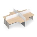 Ergonomischer Eckschreibtisch mit Textil-Trennwänden, 4 Plätze, grau/Birke