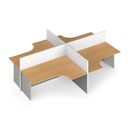 Ergonomischer Eckschreibtisch mit Textil-Trennwänden, 4 Plätze, grau/Buche