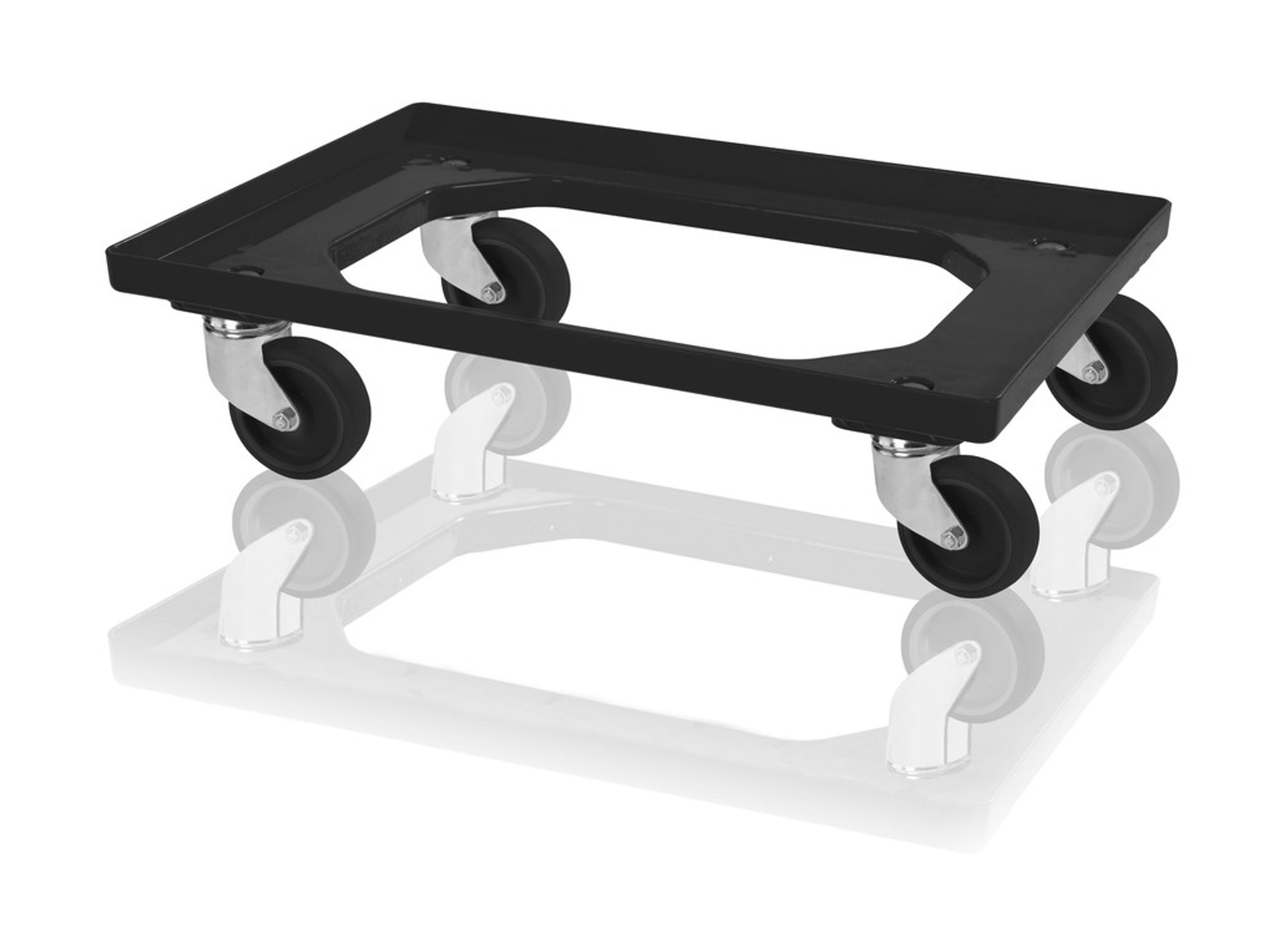 ESD plastový podvozok na prepravky 600x400 mm, 4 otočné kolieska