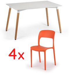 Esstisch 120x80 + 4x Plastikstuhl REFRESCO orange