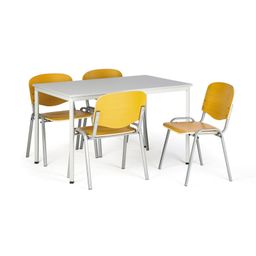 Esstisch, grau 1200 x 800 + 4 Esszimmerstühle aus Holz
