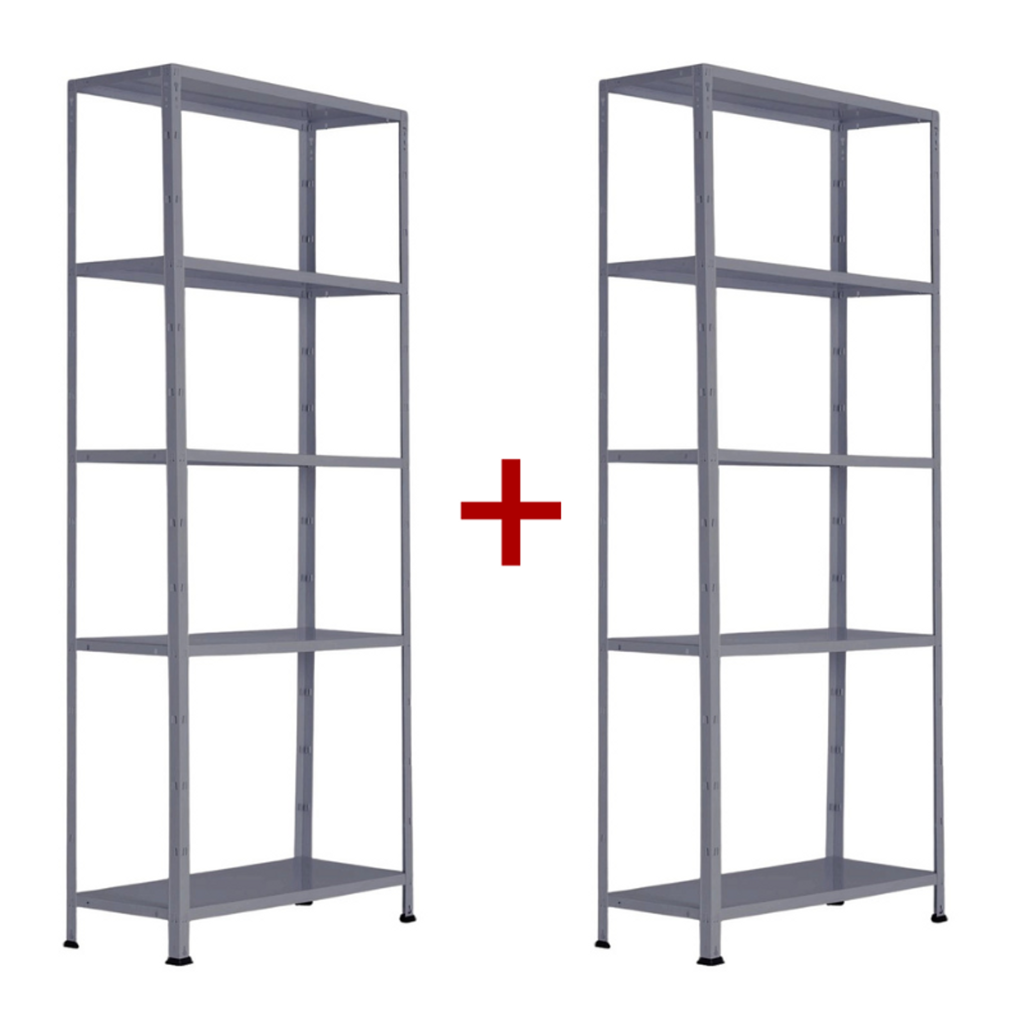 Fachbodenregal 1+1 GRATIS, 1760x750x300 mm, 5 Fachböden, Tragkraft 75 kg, RAL 7031