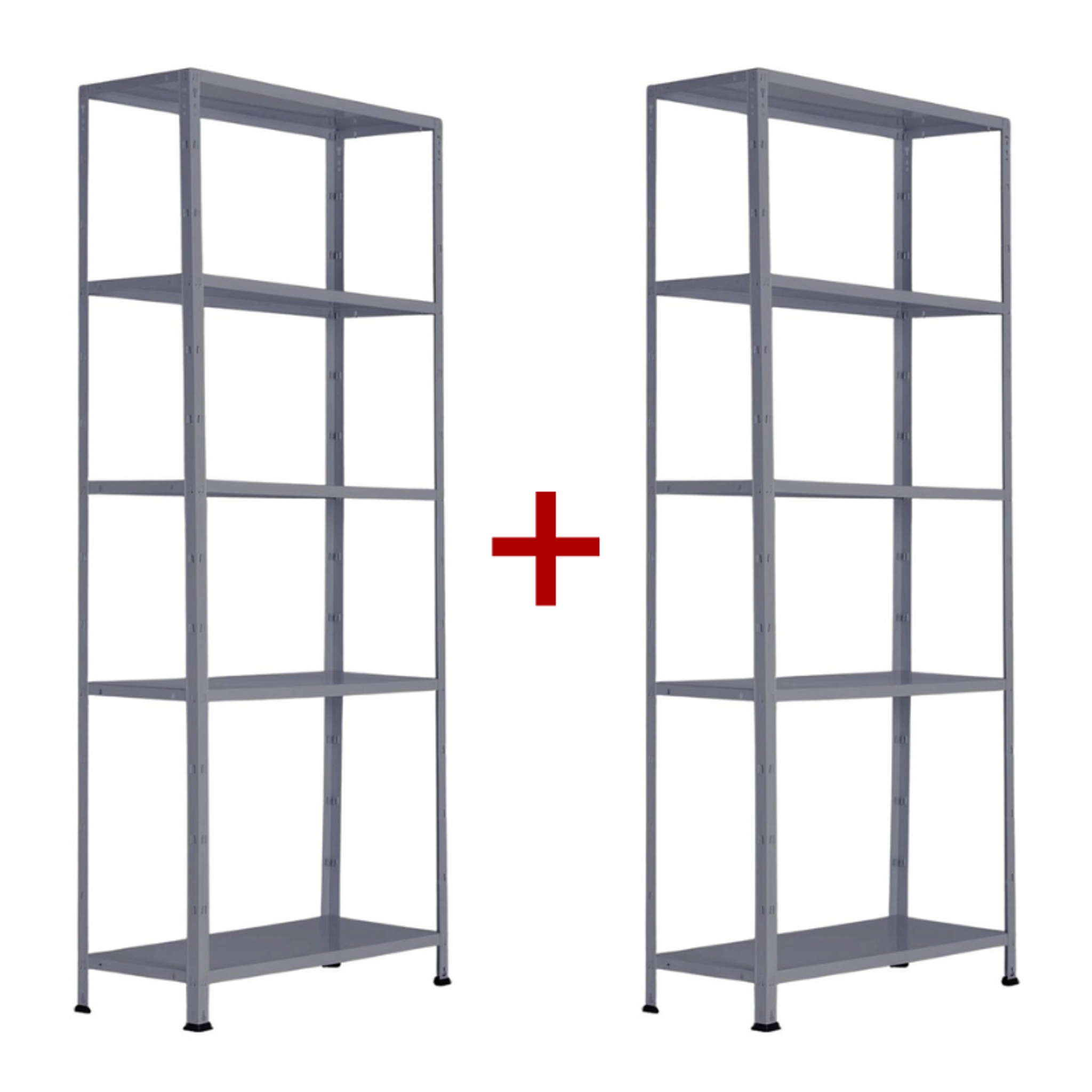 Fachbodenregal 1+1 GRATIS, 1760x750x300 mm, 6 Fachböden, Tragkraft 75 kg, RAL 7031