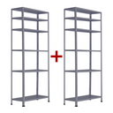 Fachbodenregal 1+1 GRATIS, 1760x750x300 mm, 6 Fachböden, Tragkraft 75 kg, RAL 7031