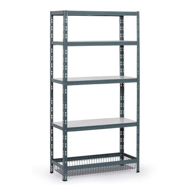Fachbodenregal mit Körben, 1790 x 900 x 400 mm, Tragfähigkeit 175 kg, 4 Fachböden + 1 Korb