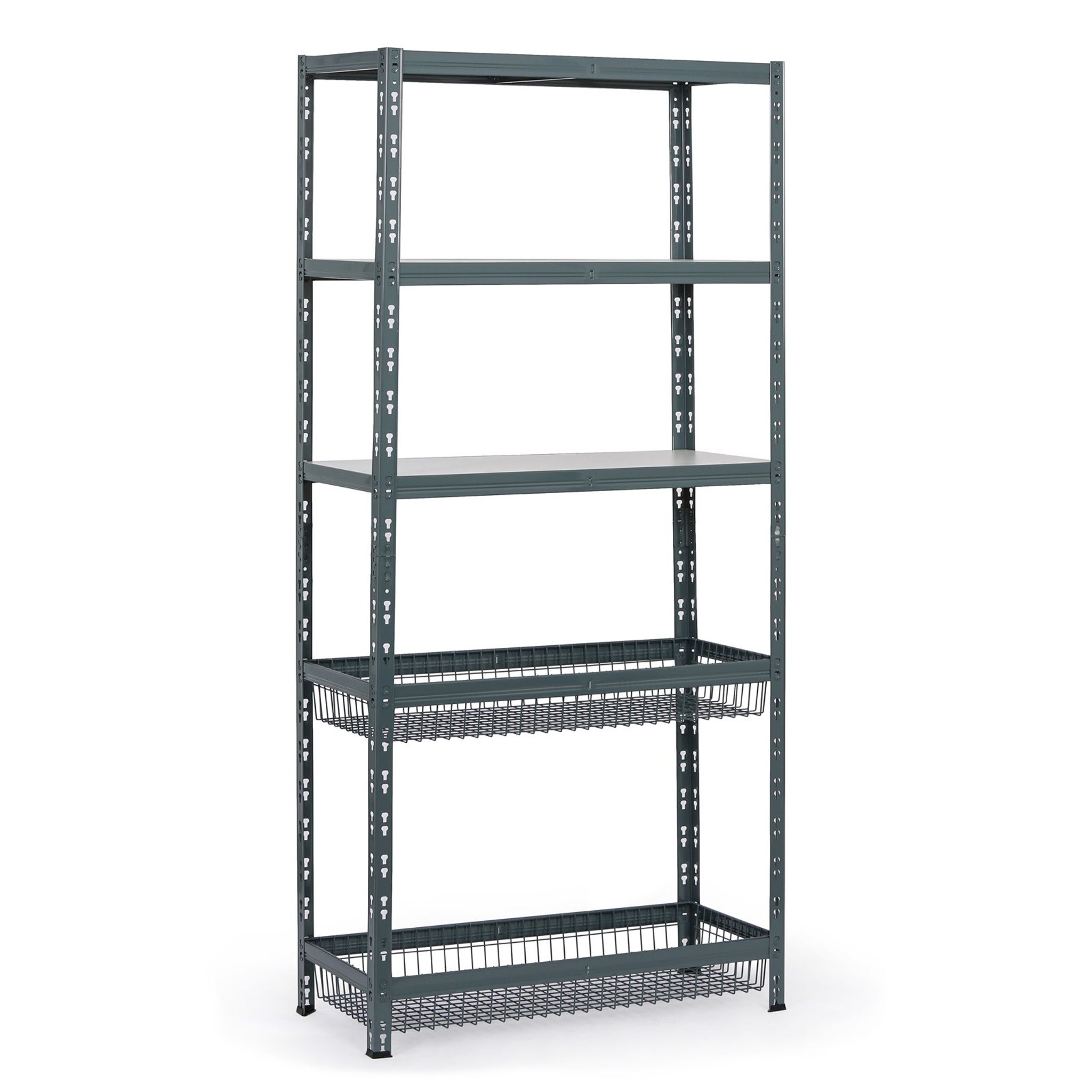 Fachbodenregal mit Körben, 1954 x 900 x 400 mm, Tragfähigkeit 175 kg, 3 Fachböden + 2 Körbe
