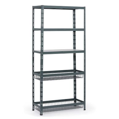 Fachbodenregal mit Körben, 1954 x 900 x 400 mm, Tragfähigkeit 175 kg, 3 Fachböden + 2 Körbe