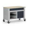Fahrbare Werkbank G9, 1 Ablage, 1 Schrank, 2 Schubladen, 1180 x 595 x 865-1130 mm, grau/Graphit