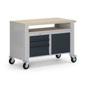 Fahrbare Werkbank G9, 1 Ablage, 1 Schrank, 3 Schubladen, 1180 x 595 x 865-1130 mm, grau/Graphit