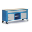 Fahrbare Werkbank G9, 1 Ablage, 2 Schränke, 3 Schubladen, 1690 x 595 x 865-1130 mm, grau/blau
