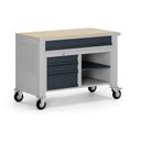 Fahrbare Werkbank G9, 1 Ablage, 5 Schubladen, 1180 x 595 x 865-1130 mm, grau/Graphit Fahrbare Werkbank G9, 1 Ablage, 5 Schubladen, 1180 x 595 x 865-1130 mm, grau/Graphit