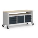 Fahrbare Werkbank G9, 1 obere Ablage, 1 Schrank, 6 Schubladen, 1690 x 595 x 865-1130 mm, grau/Graphit