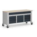 Fahrbare Werkbank G9, 1 Schrank, 9 Schubladen, 1690 x 595 x 865-1130 mm, grau/Graphit