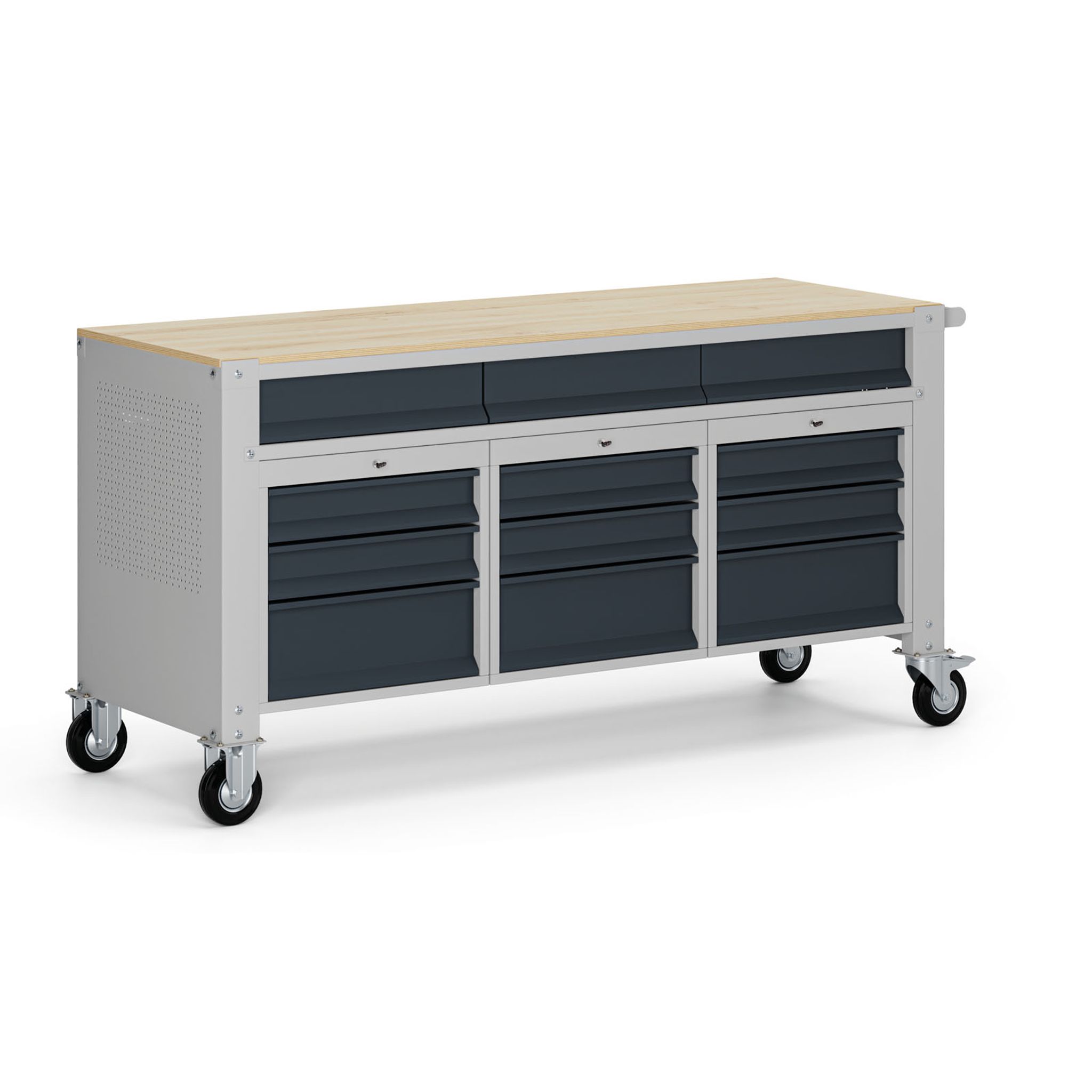 Fahrbare Werkbank G9, 12 Schubladen, 1690 x 595 x 865-1130 mm, grau/Graphit Fahrbare Werkbank G9, 12 Schubladen, 1690 x 595 x 865-1130 mm, grau/Graphit