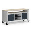 Fahrbare Werkbank G9, 2 Ablagen, 1 Schrank, 3 Schubladen, 1690 x 595 x 865-1130 mm, grau/Graphit Fahrbare Werkbank G9, 2 Ablagen, 1 Schrank, 3 Schubladen, 1690 x 595 x 865-1130 mm, grau/Graphit
