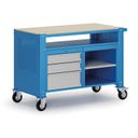 Fahrbare Werkbank G9, 2 Ablagen, 3 Schubladen, 1180 x 595 x 865-1130 mm, grau/blau